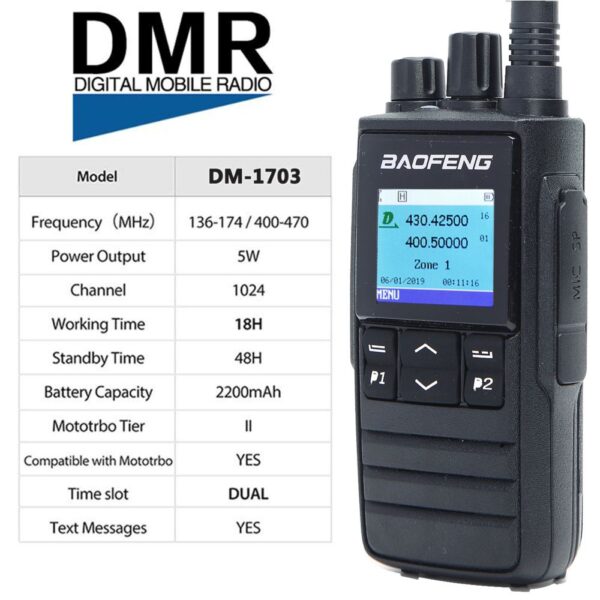 Baofeng DM-1703 VHF UHF Dual Band DMR Transceiver - Image 2