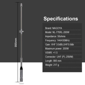 QYT KT780 KT980 Plus Car Radio Nagoya NL-770R-200W DUAL BAND Antenna