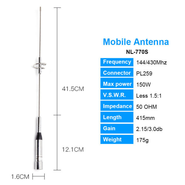 Nagoya NL-770S Antenna 150W Dual Band For VHF UHF YAESU FT-8800R FT-2800M FT-1900R SSB Vehicle Radio - Image 2