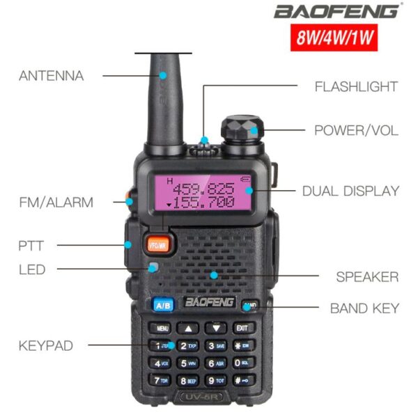 8W Powerful Baofeng UV-5R Dual Band VHF UHF Transceiver 10km Hunting Transmitter - Image 2