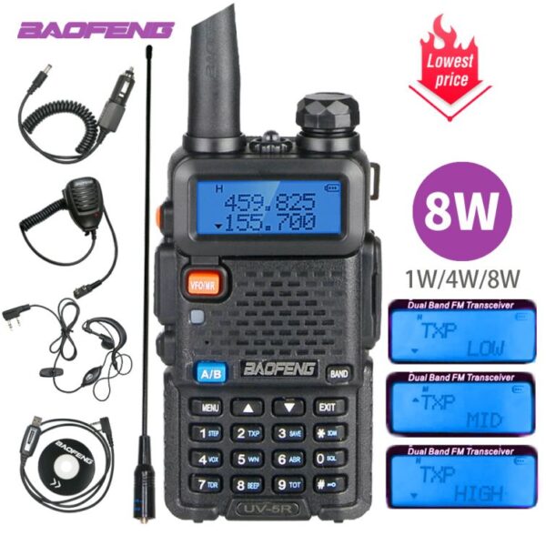 8W Powerful Baofeng UV-5R Dual Band VHF UHF Transceiver 10km Hunting Transmitter - Image 5
