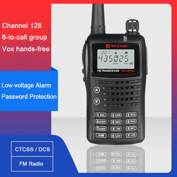 WEIERWEI VEV-V8 Plus Portable UHF Walkie Talkie FM Radio VOX DTMF Radio
