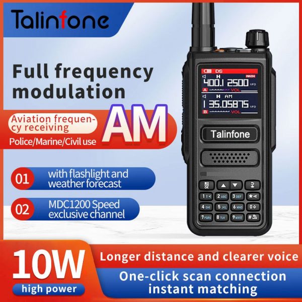 Talinfone 10W Walkie Talkie Air Band 108-520MHz Radio