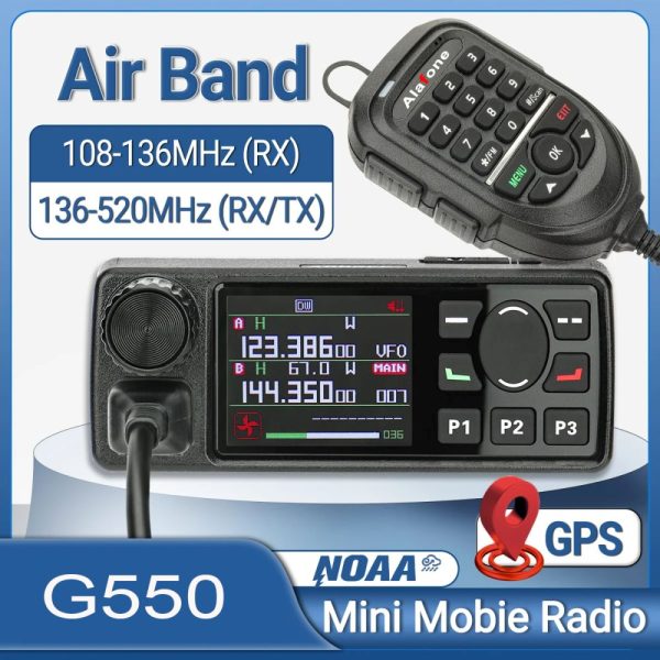 Alafone G550 25W Mobie Radio 108-520MHz Full Band AM AIR Band 999 Channels Amateur GPS Radio Car Radio Station with Microphone
