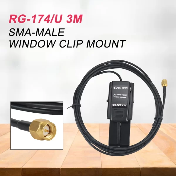for Car Mobile Ham Radio Nagoya RB-CLP Window Clip Mount with RG-174/U 3M Cable Antenna Extend Line