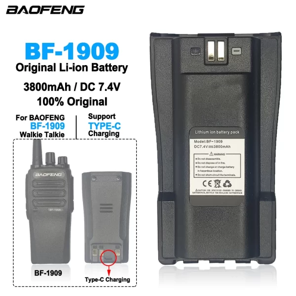 BAOFENG Walkie Talkie BF-1909 Li-ion Battery 3800mAh 7.4V BF1909 Portable Radios Extra Replacement Batteries Suport Type-C