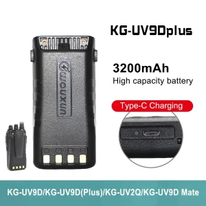 Wouxun KG-UV9D Plus Replacement Battery Type-C Charging 7.4V 3200mAh High Capacity Battery for KG-UV9D KG-UV2Q/KG-UV9DMate Walkie Talkie