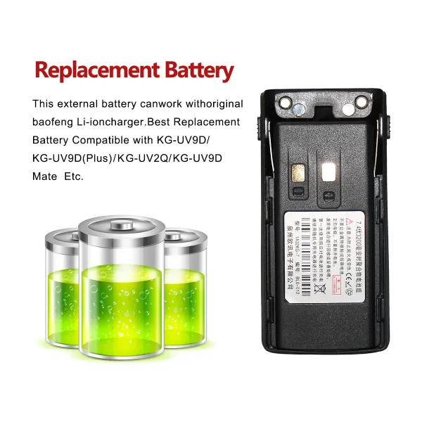 Wouxun KG-UV9D Plus Replacement Battery Type-C Charging 7.4V 3200mAh High Capacity Battery for KG-UV9D KG-UV2Q/KG-UV9DMate Walkie Talkie - Image 2