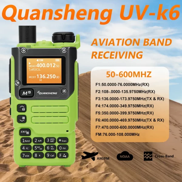 Quansheng UV-K6 Walkie Talkie 5W Green Air Band UHF VHF DTMF FM 50-600MHz NOAA Wireless Frequency Portable Transceivers - Image 2