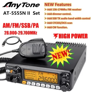 AnyTone AT-5555N II 28.000-29.700MHz 10 Meter Radio 40 Channel Car Transceiver AM/FM/SSB/LSB/USB Mode 10 Meter Radio