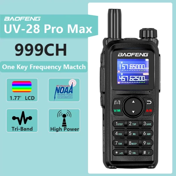 UV-28 Pro Max Baofeng UV 28 Tri Band 5-10km 10W  USB C Charging NOAA 999CH UV-28L Long Range FM Ham Radio