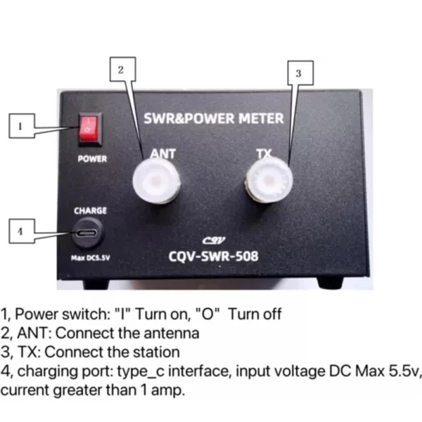 CQV-SWR-508 1.8-54MHz 200W SWR & Power Meter Digital PWR SWR Meter + 4.3" Touch LCD Auto Shut-off - Image 3