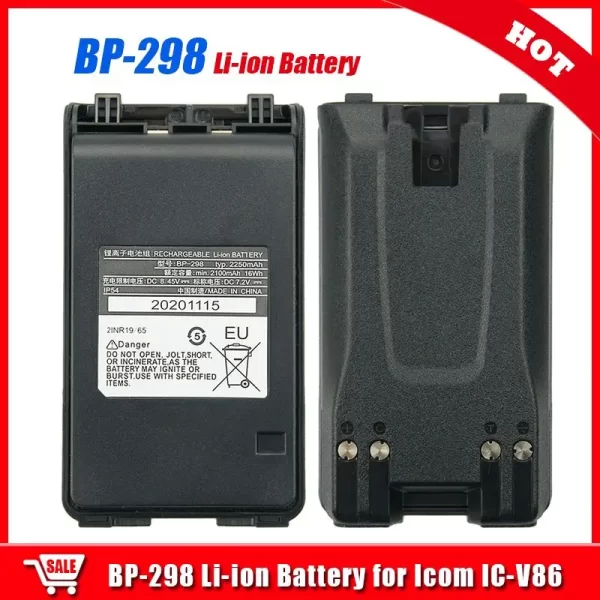 BP-298 Li-ion Battery with Belt Clips for  Icom IC-V86 Two Way Radio