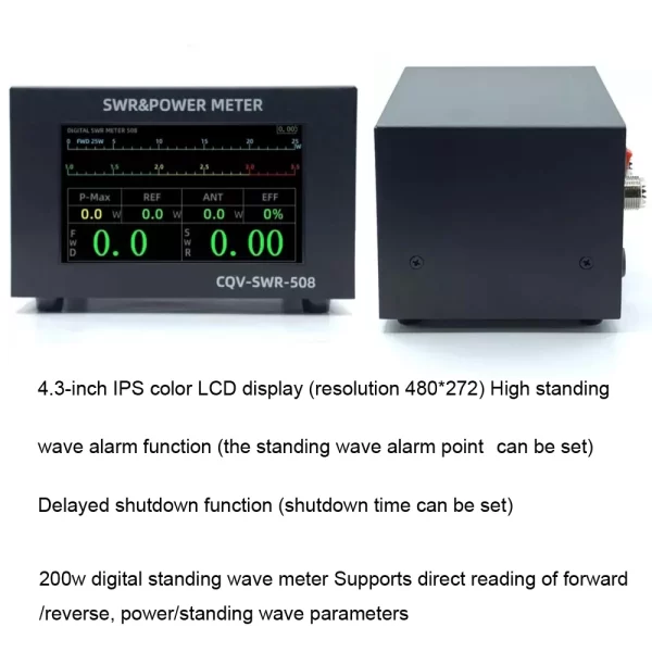 CQV-SWR-508 1.8-54MHz 200W SWR & Power Meter Digital PWR SWR Meter + 4.3" Touch LCD Auto Shut-off - Image 5