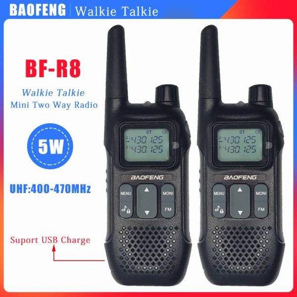 2pcs BAOFENG BF-R8 Mini Walkie Talkie UHF 400-470 MHz Portable Radios USB Fast Charging