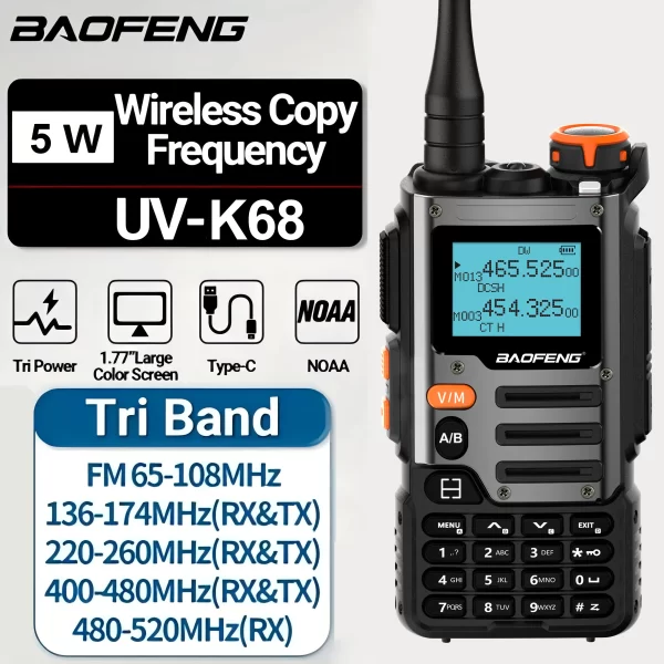 Baofeng UV-K68 Tri Band Walkie Talkie Air Band Radio K68 Charge UHF VHF DTMF FM NOAA Wireless Frequency Two Way Radio