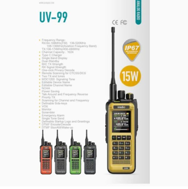 Iradio UV-99 Multicolor 15W Multi-bands AM FM IP67 Waterproof Handheld Ham Radio - Image 5