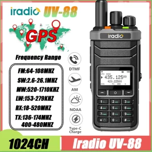 Iradio UV-88 GPS Handheld Radio Shortwave UV88 Type-C Charging 18-520mhz Receiving NOAA 1024 Channel Frequency Channel Scan