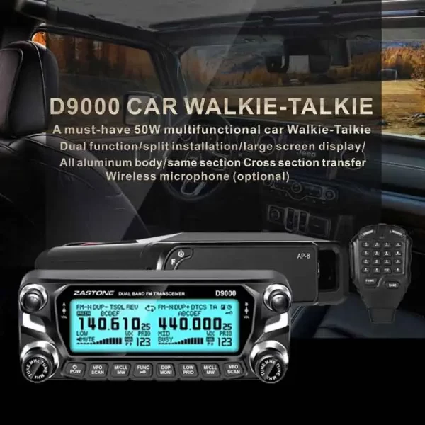 Zastone D9000 BT Wireless Microphone Car Radio Station 50W UHF/VHF 136-174/400-520MHz Two way radio Ham HF Transceiver - Image 3