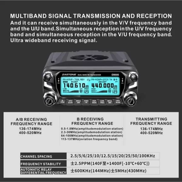 Zastone D9000 BT Wireless Microphone Car Radio Station 50W UHF/VHF 136-174/400-520MHz Two way radio Ham HF Transceiver - Image 5