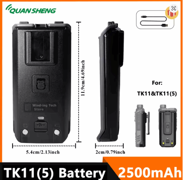 100% Original Quansheng TK11(5) Battery TK115 Walkie Talkie Replacement Support Type-C Charging