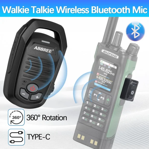 ABBREE AR-639 Wireless Bluetooth Microphone Handheld Type-C Speaker For Baofeng UV-5R UV-21R UV-32 Quansheng TK11 Walkie Talkie
