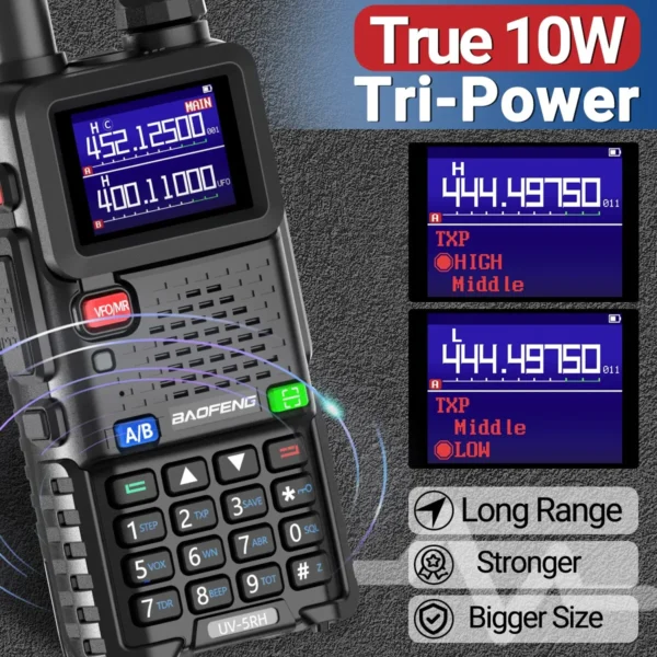 Baofeng UV-5RH 10W Wirless Copy Frequency Walkie Talkie 999CH USB Type-C Charger Transceiver Ham Two Way Radio - Image 3