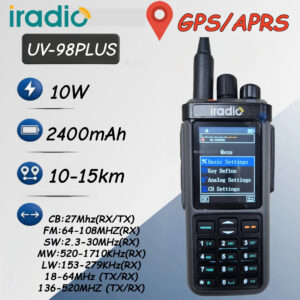 Iradio UV-98Plus GPS APRS Walkie Talkie 10W High Power | Type-C Fast Charging Multi-Band Two-Way Radio | Compatible with RT-880, RT-880G & RT-950 Pro