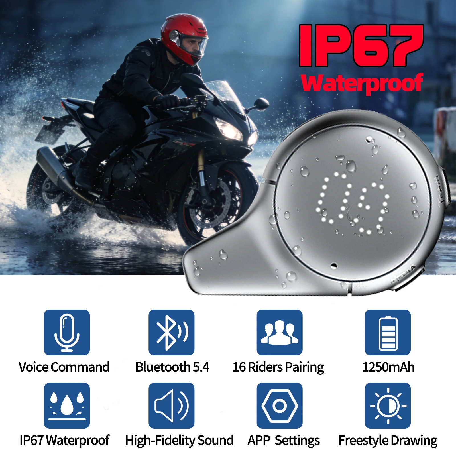 BEEBEST BE700 Helmet Bluetooth Intercom Wireless Communication System 16 Riders Group Talk for Motorcycle Riding - Image 2