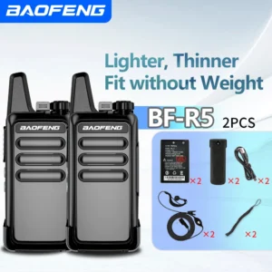 Portable Baofeng BF-R5 Mini Walkie Talkie 5W Long Range USB-C Rechargeable Slim Handheld Radio with VOX Hands-Free