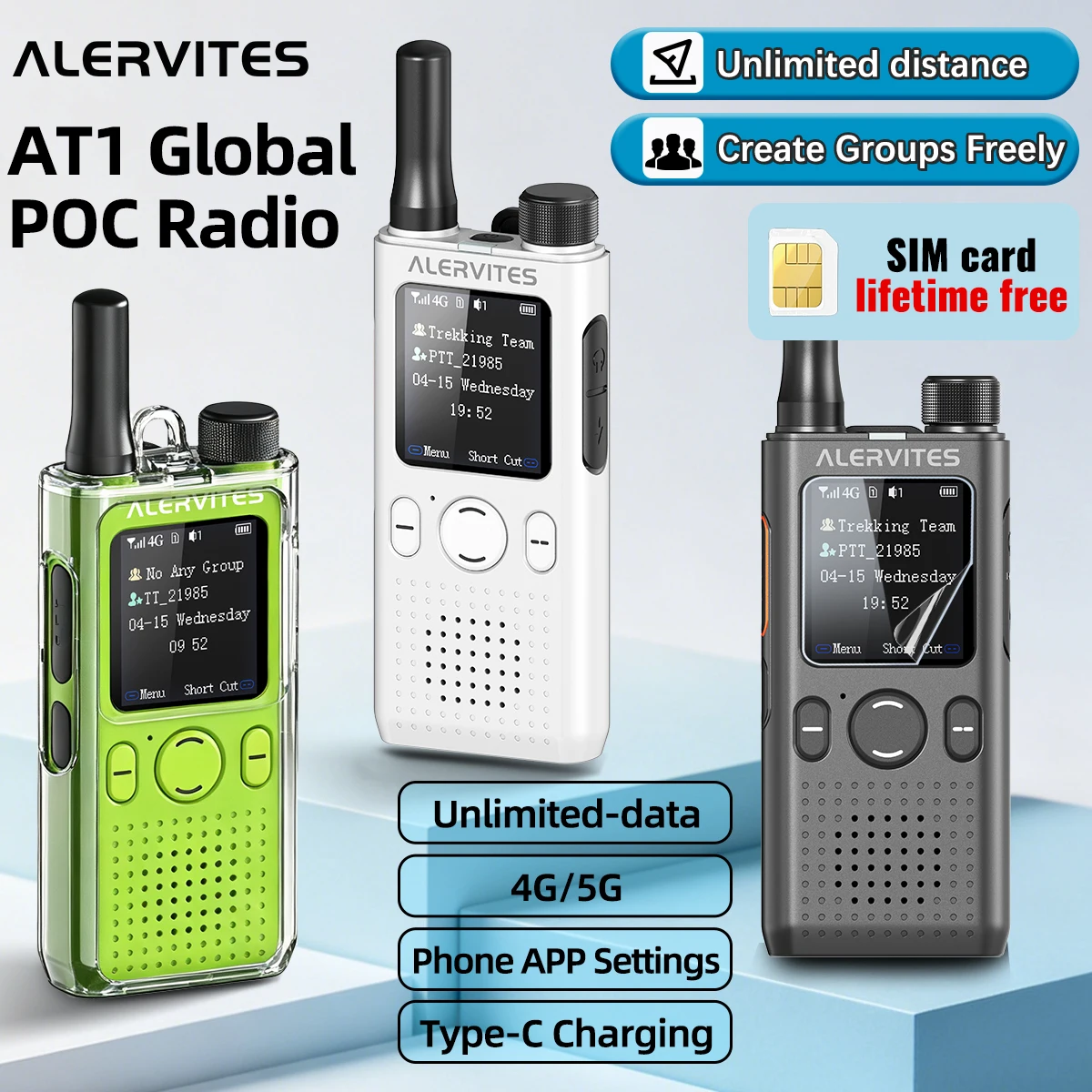 Baofeng AT1 Global POC Radio Unlimited Distance Walkie Talkie Lifetime Free 4G/5G Unlimited Data Create Groups Freely ALERVITES