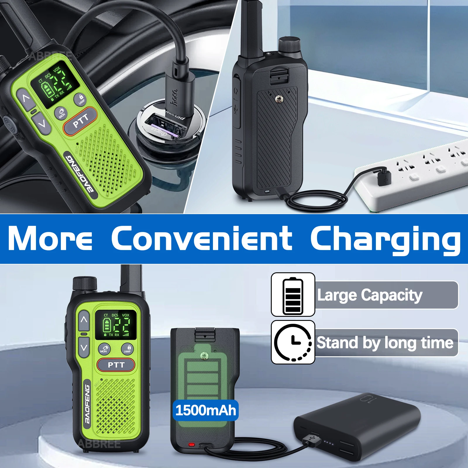 Baofeng BF-T18 Dual PTT Mini Portable Transceiver (Pair), Modern Type-C Fast-Charging Lightweight Two-Way Radio - Image 3
