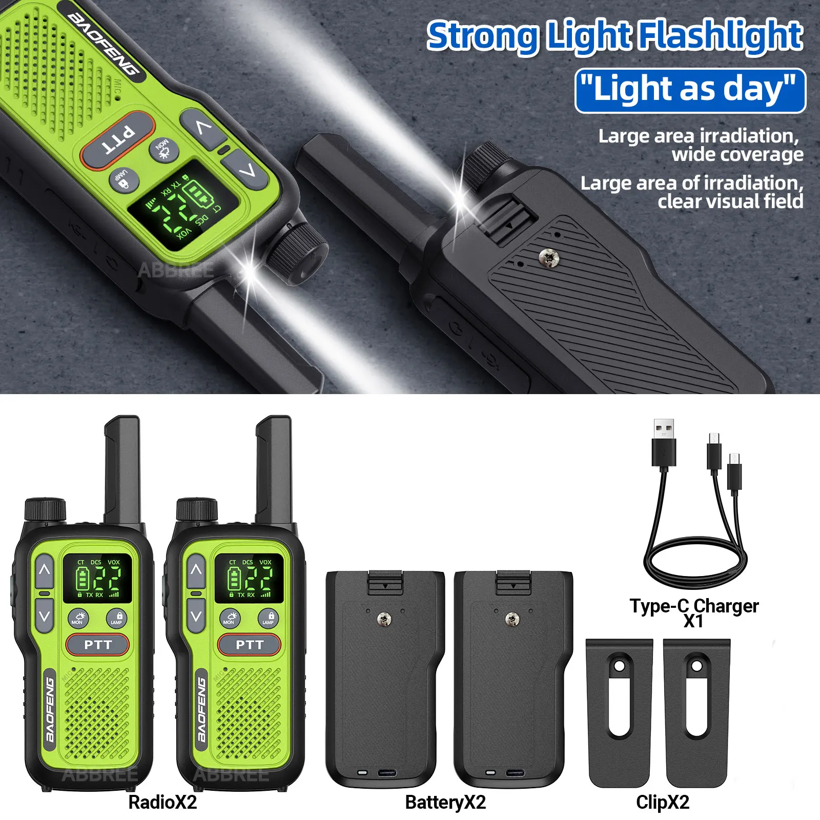 Baofeng BF-T18 Dual PTT Mini Portable Transceiver (Pair), Modern Type-C Fast-Charging Lightweight Two-Way Radio - Image 6