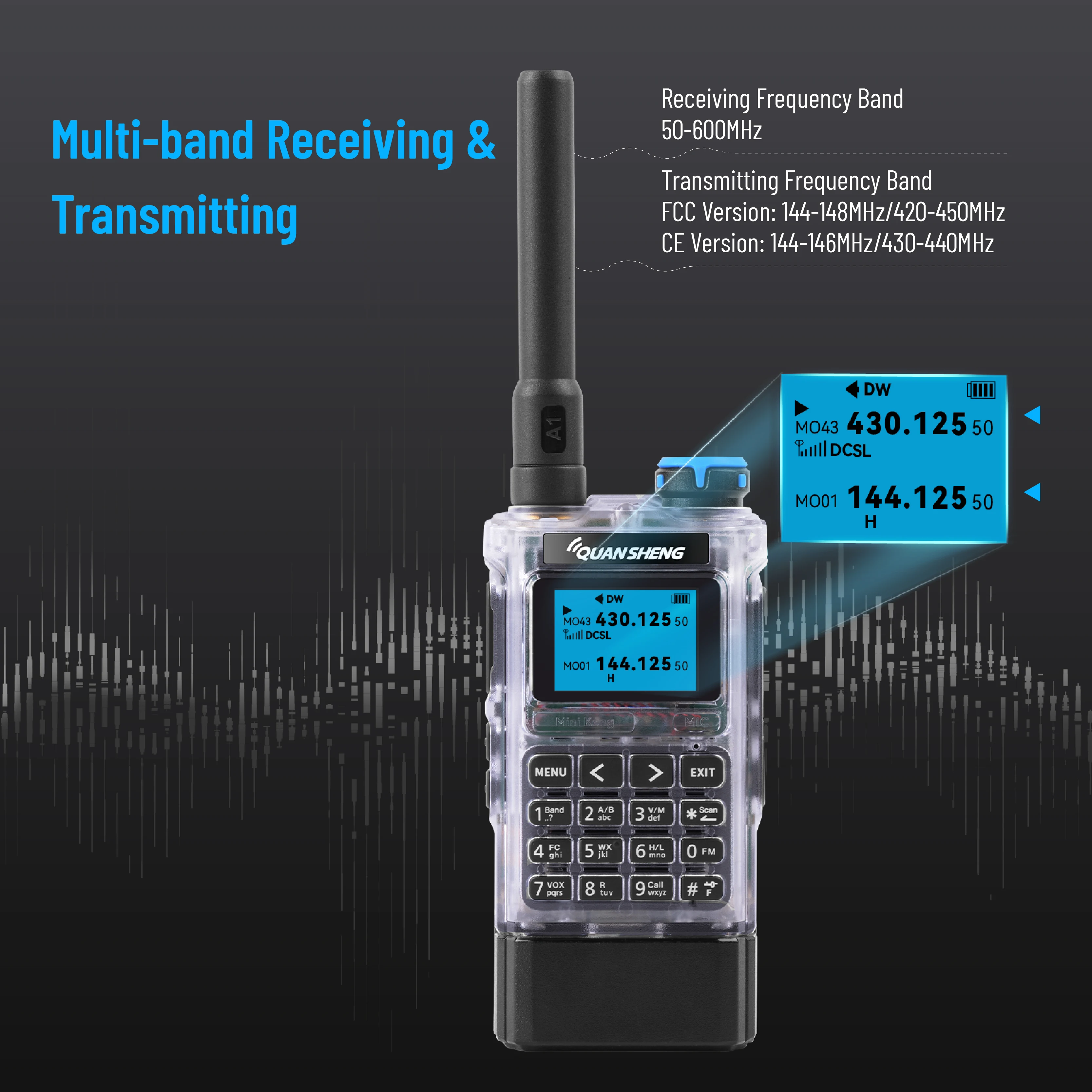 Quansheng UV-K1 Mini Kong Transparent Color Multi-band Walkie Talkie 2MB Memory AM/FM NOAA Ham Two Way Radio Full Band Receiving - Image 6