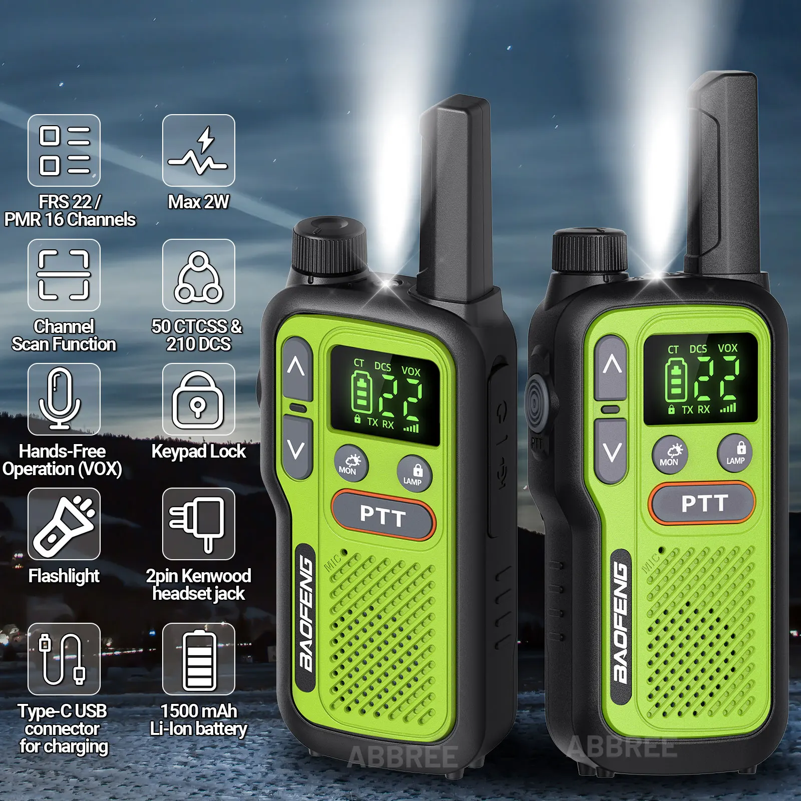 Baofeng BF-T18 Dual PTT Mini Portable Transceiver (Pair), Modern Type-C Fast-Charging Lightweight Two-Way Radio - Image 2