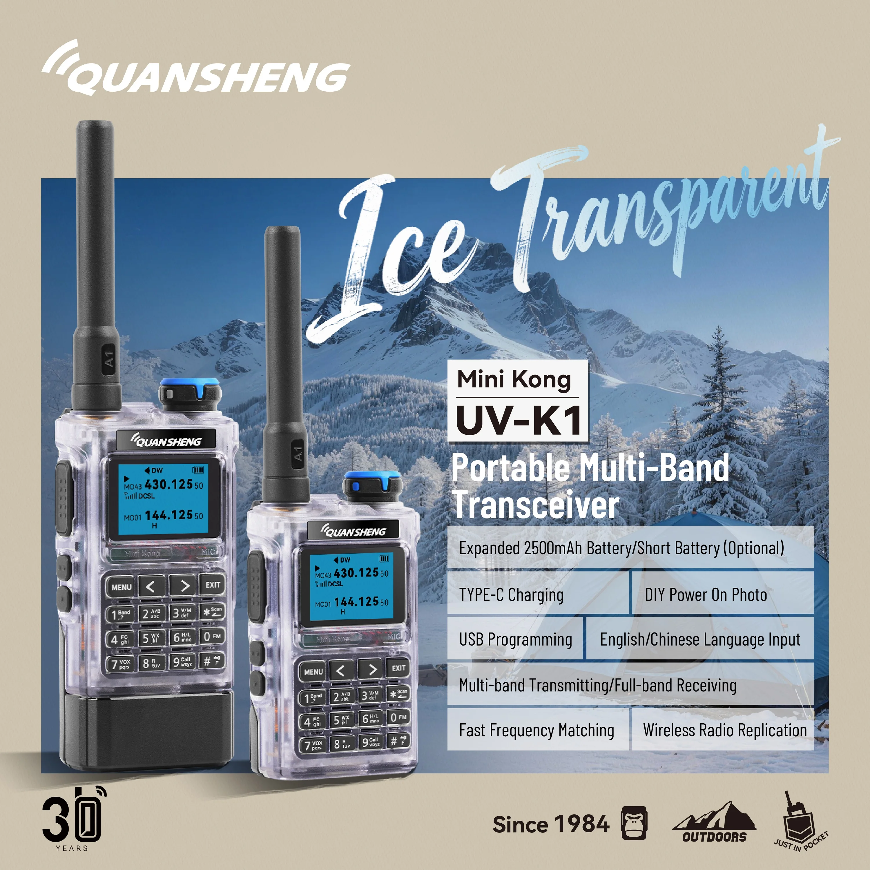 Quansheng UV-K1 Mini Kong Transparent Color Multi-band Walkie Talkie 2MB Memory AM/FM NOAA Ham Two Way Radio Full Band Receiving - Image 4