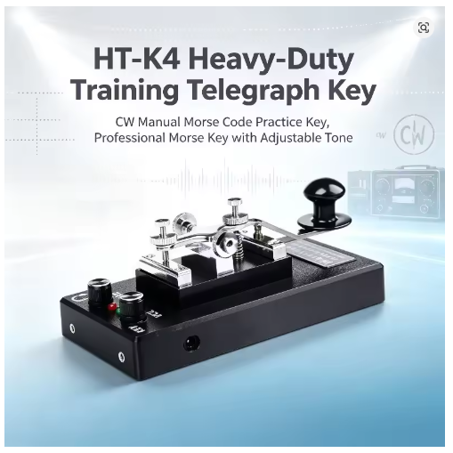 HT-K4 Manual Morse Code Practice Straight Key, Heavy-Duty CW Training Telegraph Key with Built-in Adjustable Tone Oscillator